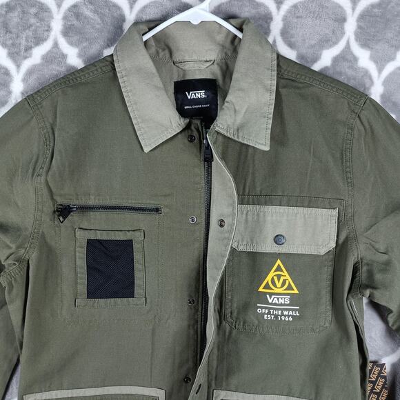 Vans Jacket Mens Medium Olive Green Drill Chore Coat Workwear Utility Pockets - Picture 9 of 10